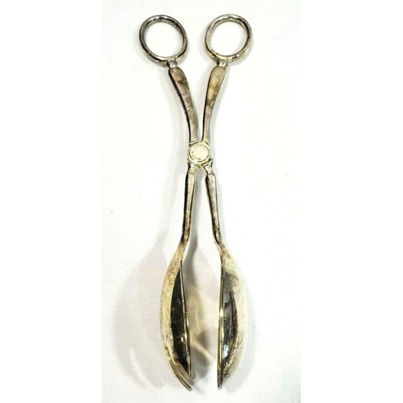 VTG Silverplate Salad Tongs Pasta  Claw Scissor 10 1/4" Long Made in China - Picture 1 of 12